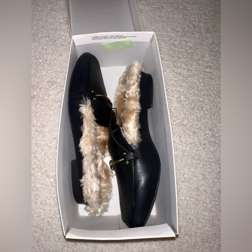 NWT faux fur mules